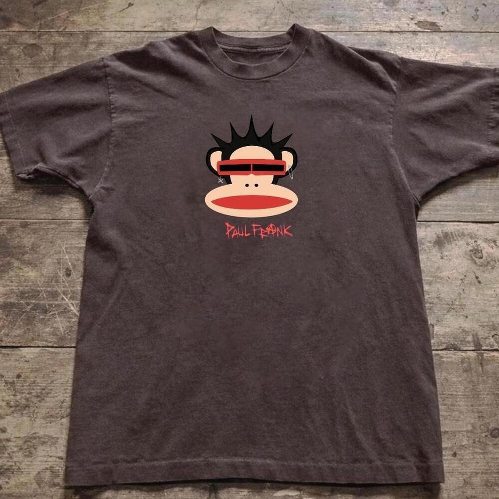 Gildan Men Brown T-Shirt, Paul Frank Graphic Tee With Red Accents